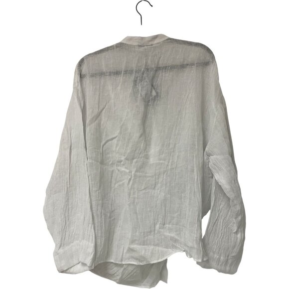 Massimo Dutti Womens Textured Linen Shirt Top L White Knot Front 5115/715 NWT - Picture 5 of 15